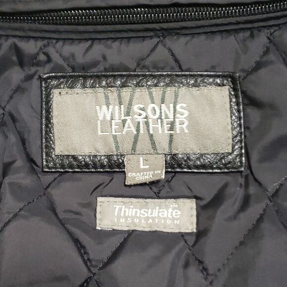 Vtg 80s Wilsons Leather Thinsulate Insulated Quilt Lined Hooded Coat Black Sz L - Picture 5 of 16